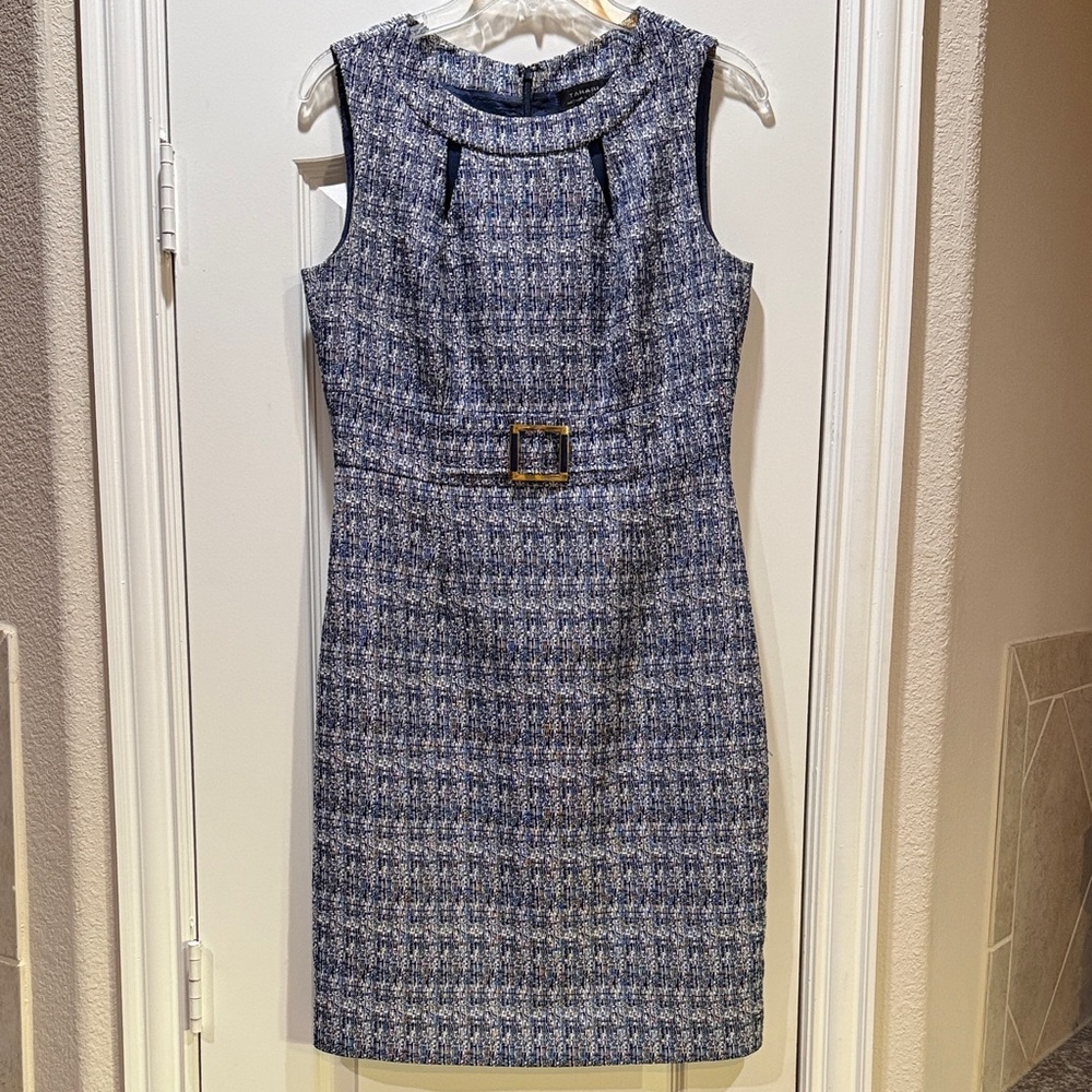 Tahari ASL Blue & White Tweed Dress - professional office attire